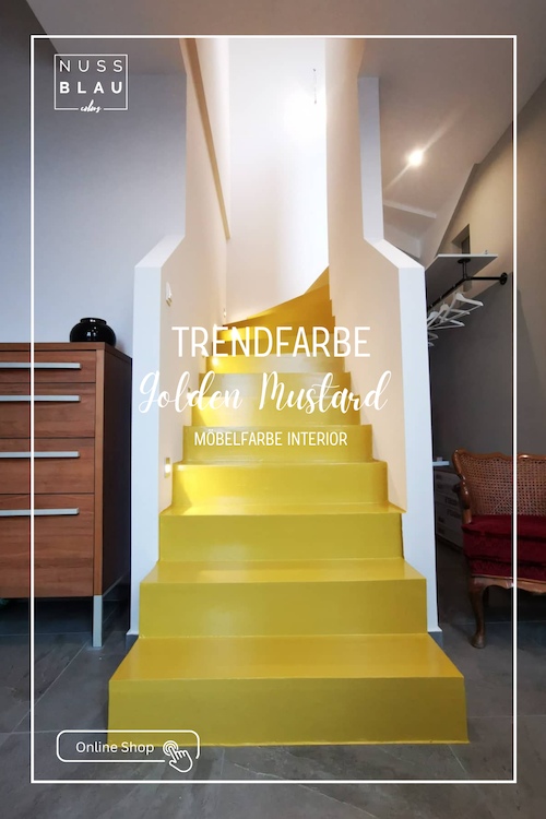 Möbelfarbe Interior in Golden Mustard auf einer Treppe gestrichen