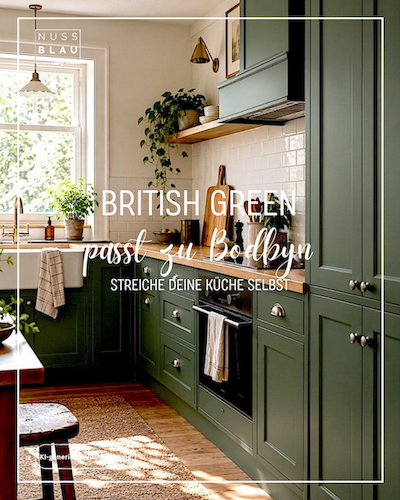 Mit BRITISH GREEN passend zur IKEA Bodbyn streichen NUSSBLAU British Green entspricht bis zu hundert Prozent dem Dunkelgrün der IKEA Bodbyn Fronten. Foto: IKEA